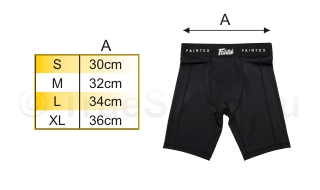 maatvoering Fairtex GC3 compressie shorts met tok